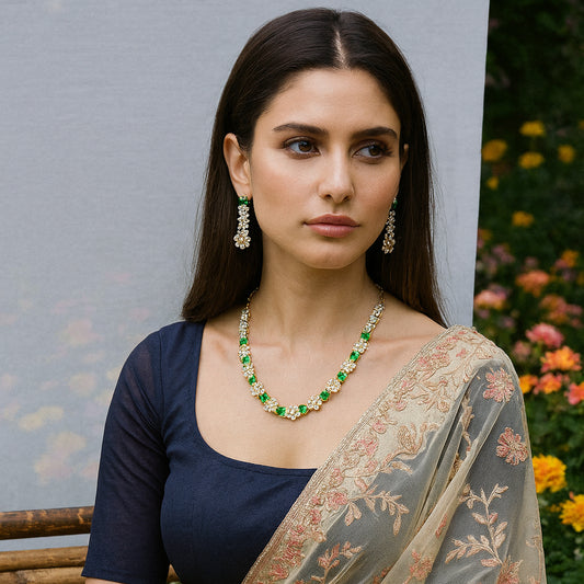 Green N Crystals Necklace Set