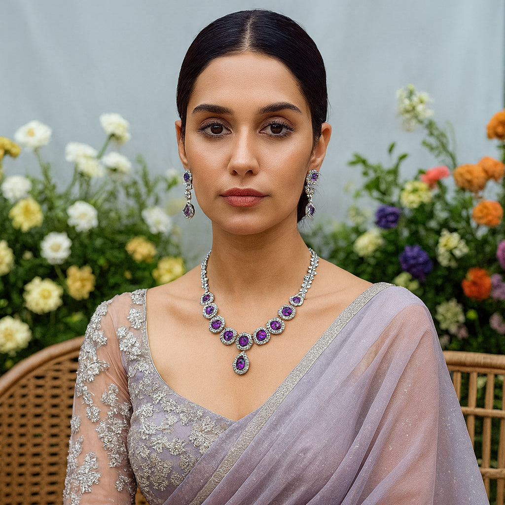 Purple Crystals Necklace Set