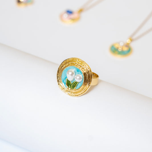 Blue n Pearl Ring (Adjustable Size)