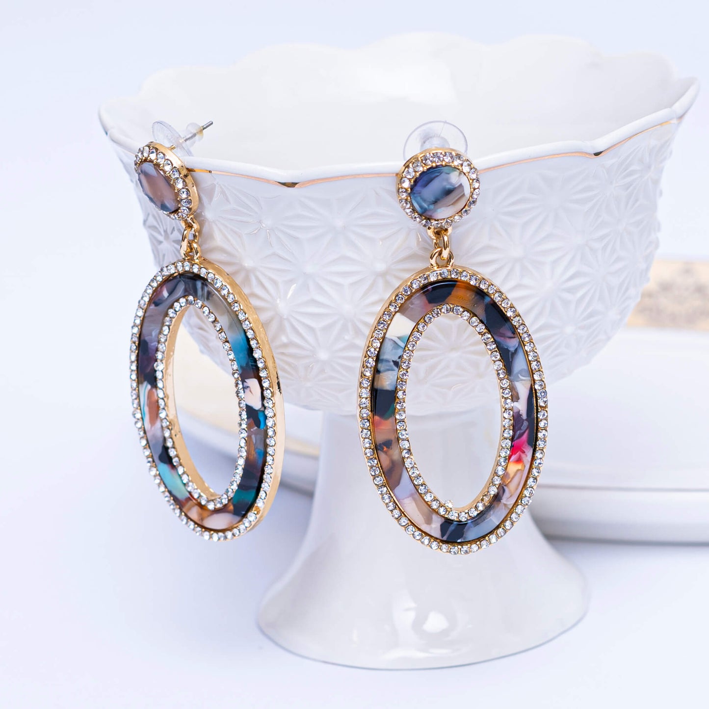 Multi Colored Earrings with Zircon Outline