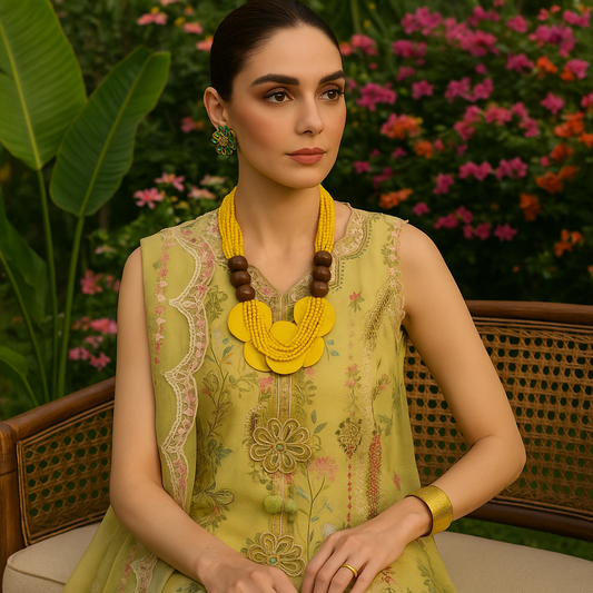 Yellow N Wooden Maala