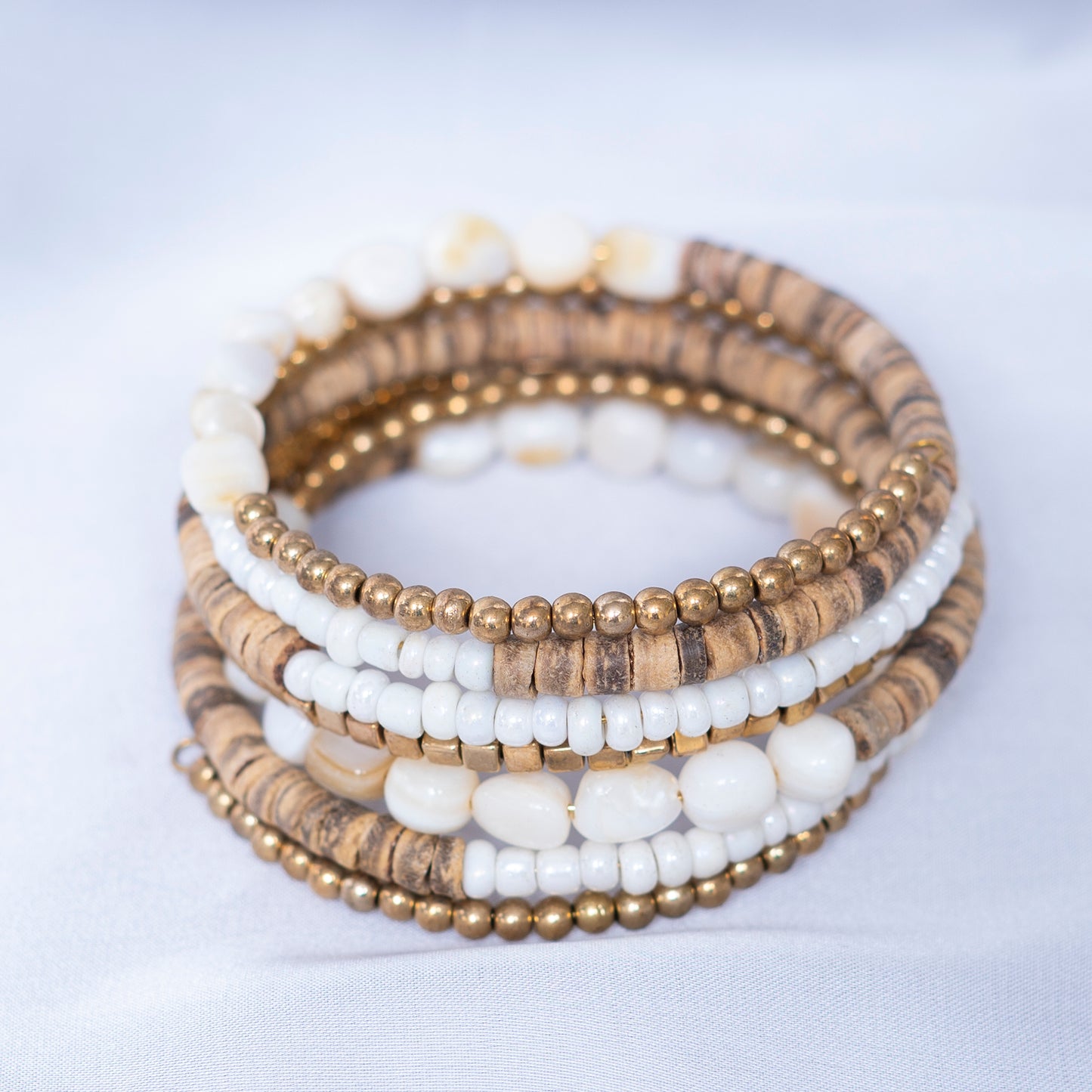 White Stones N Wooden Bracelet