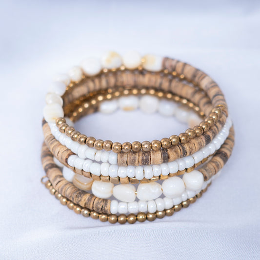 White Stones N Wooden Bracelet
