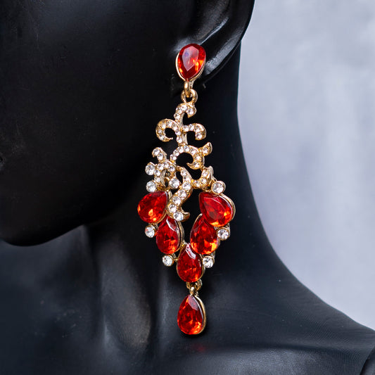 Red n Crystals Earring
