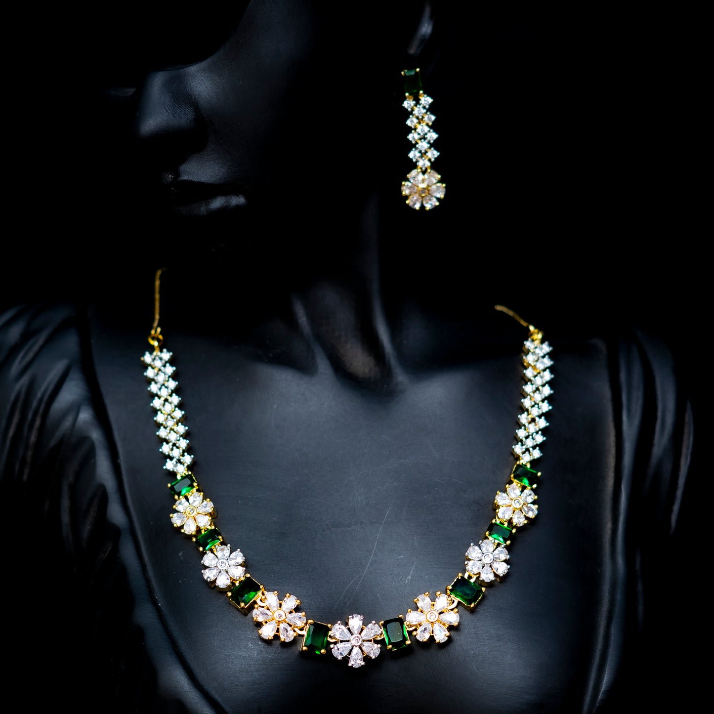 Green N Crystals Necklace Set