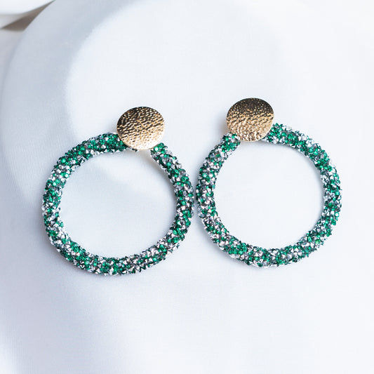 Green N White Earrings