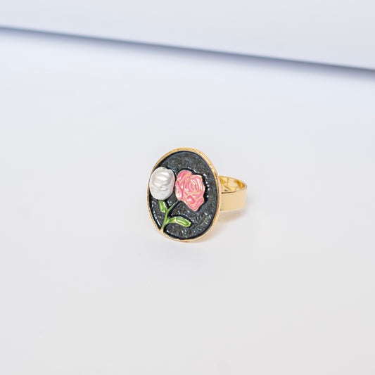 Pink N Pearl Flower Ring (Adjustable Size)