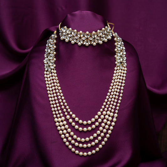 Pearls N Pearls Kundan Necklace Set (Necklace+Maatha Patti+Earrings)
