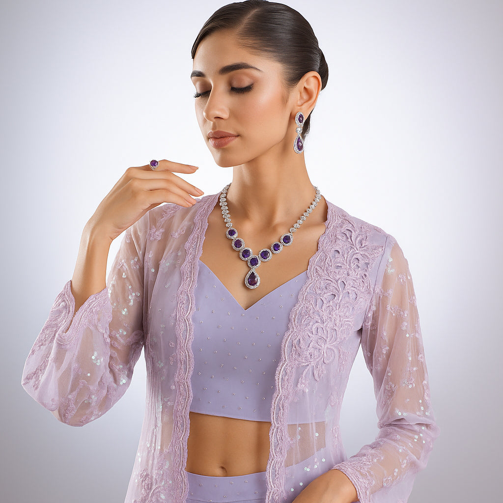 Purple Crystals Necklace Set
