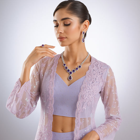 Purple Crystals Necklace Set