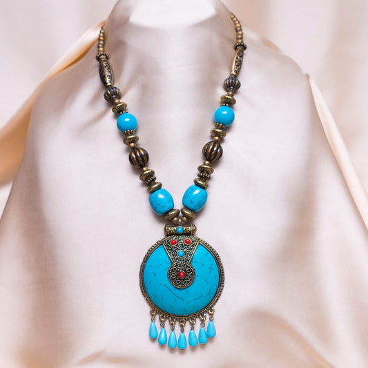 Turkish Cyan N Stones Necklace
