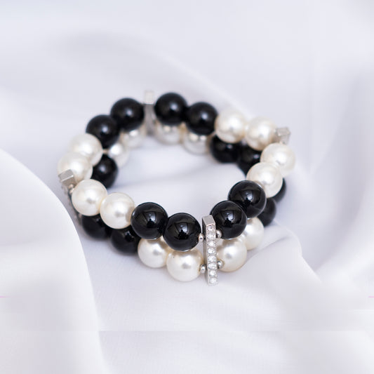 Black N White Pearls Bracelet