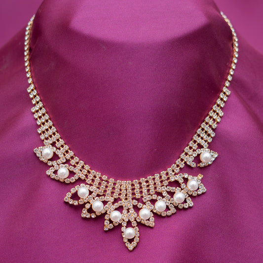 Cubic Zirconia N Pearls Necklace