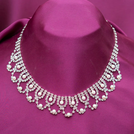 Cubic Zirconia Diamond Cut Necklace Set (Earrings included)