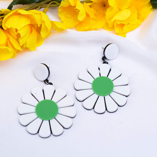 Green N White Earrings