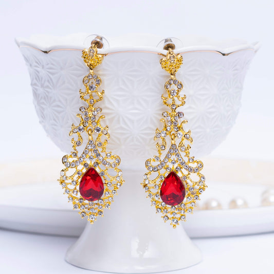Golden N Red Earrings